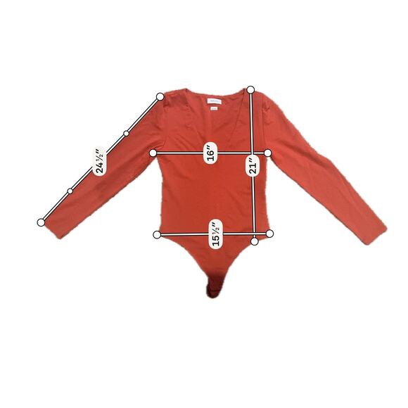 Babaton Bodysuit Womens Large Orange Long Sleeve Deep V Neck Stretch Jersey - Picture 6 of 8